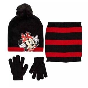 Disney Minnie Mouse Winter Pom Pom Beanie Gloves & Gaiter Set Age 4-7